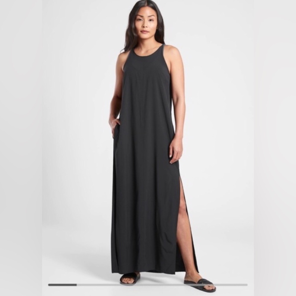 NWT Athleta Hayes Pleated Maxi Dress Black Size S